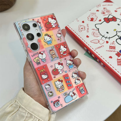 Laser Glitter Hello Kitty Phone Case For Samsung S25 S24 Ultra S23 FE S22 Plus A55 A54 A53 A52 A34 A25 A24 A15 A05 A05S 5G Cover