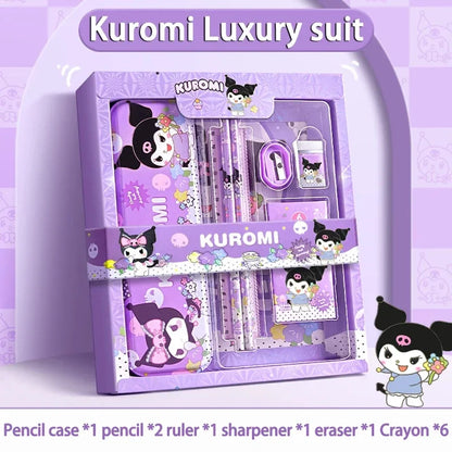 Sanrio 12PCS Kuromi Stationery Set Cinnamoroll My Melody Pencils Erasers Rulers Student School Supplies Study Stationery Gifts