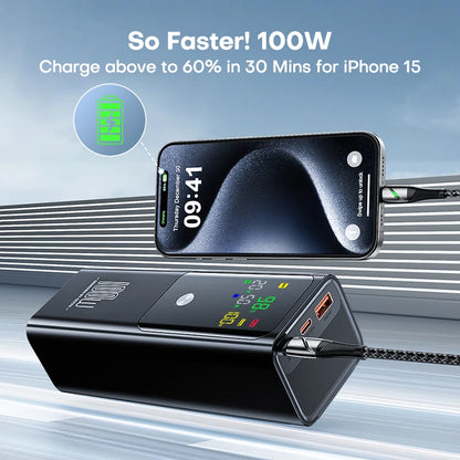 QOOVI PD 100W Power Bank 20000mAh External Battery Capacity Fast Charging Portable Charger Powerbank For Laptop iPhone Samsung