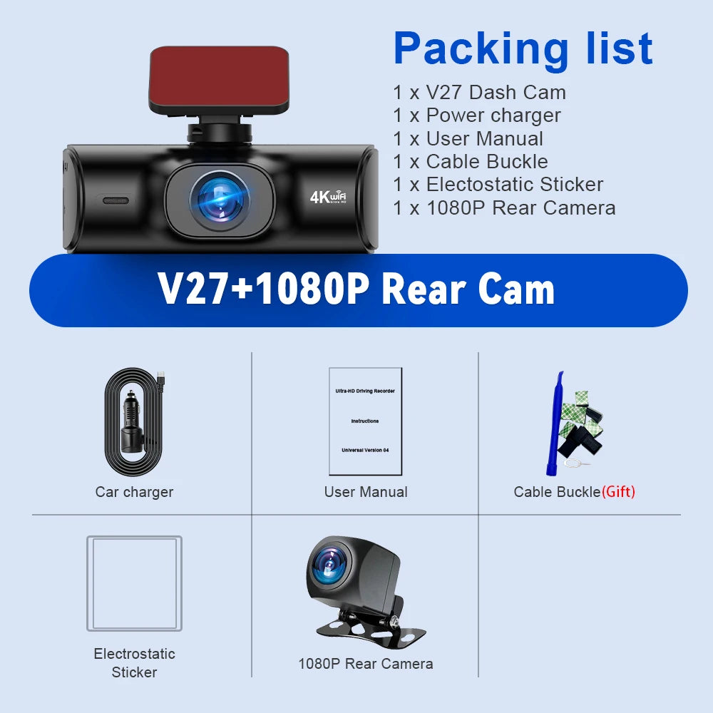Soam 4K Full HD Dual Dash Camera,Front 4K+Rear 1080P,Built-in WiFi,1.97" IPS Screen,Night Vision,WDR,24H Parking Monitor