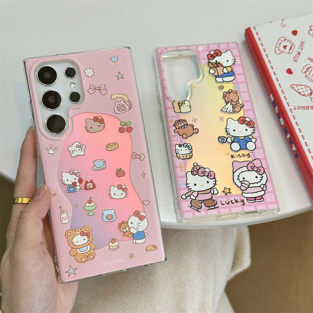 Laser Glitter Hello Kitty Phone Case For Samsung S25 S24 Ultra S23 FE S22 Plus A55 A54 A53 A52 A34 A25 A24 A15 A05 A05S 5G Cover