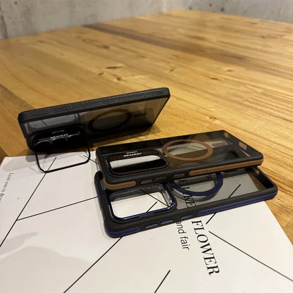 For Magsafe Magnetic Metal Lens Protection Stand Case For  Galaxy Samsung S25 S24 S23  S22 Ultra Plus FE Shockproof Cover Bumper