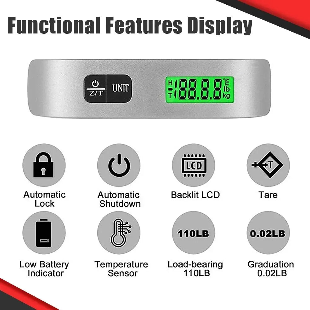 110lb/50kg Portable Scale Digital LCD Display Electronic Scale Weight Suitcase Travel Weighs Baggage Bag Weight Balance Tool - covers4phones