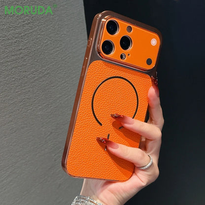 Luxury Litchi PU Leather Magnetic Phone Case for iPhone 17 ProMax Air 16 15 14 13 Pro Max Plus Large Window Creative Lens Cover