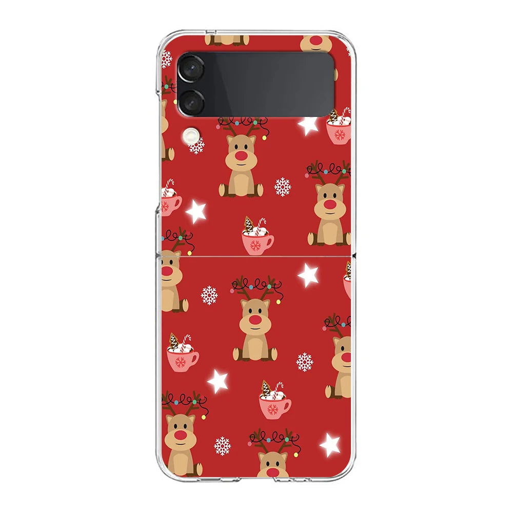 Merry Christmas Pattern Phone Case For Samsung Galaxy Z Flip 6 ZFlip 5 7 Hard Transparent Cover for Samsung ZFlip4 ZFlip3 Shell