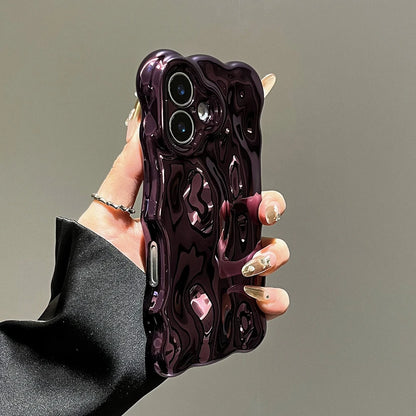 Glossy Wrinkle Plating Wave Border Phone Case for iPhone 16 15 Pro Max Plus 11 12 13 14 Meteorite Pattern Soft Silicone Cover