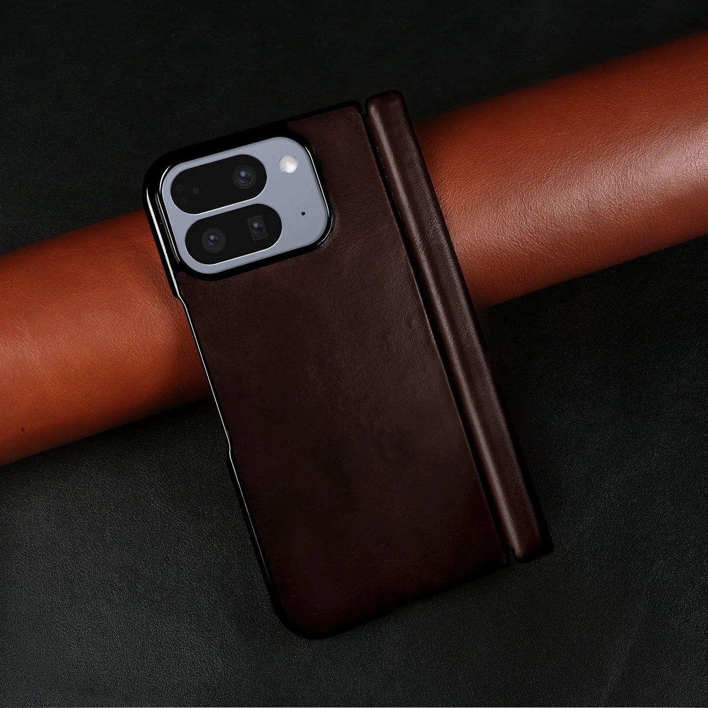 Luxury Genuine Leather Case For Google Pixel 10 Pro Fold 9pro fold Oil Wax Central Axis Pattern Phone Back Cases Without Front