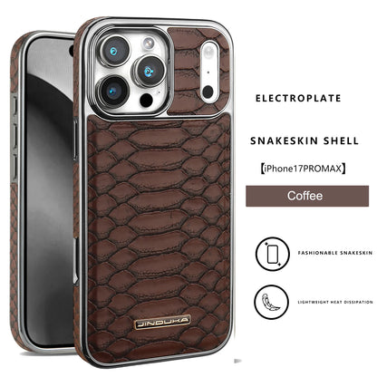 Luxury Fashion Snake-Patterned Leather Phone Case For iPhone 17 16 15 14 13 12 Pro Max 17Air  Inner Shell With Flannel Lining