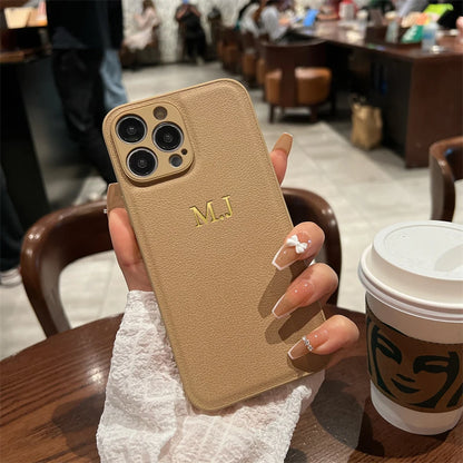 Personalised Customized Name Case For iPhone 16 15 14 13 12 11 Pro Max Initials Letters Leather DIY Cover 13 14 15 16 Pro Max - covers4phones