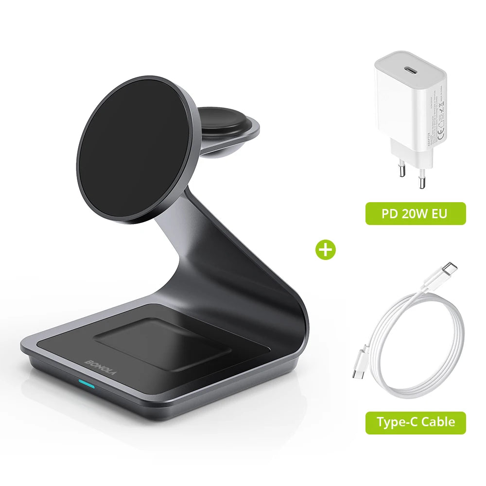 Bonola Magnetic 3 in 1 Wireless Charger for iPhone 16/15/13/14 Pro/12 30W Wireless Charging Station for Apple Watch/AirPods Pro