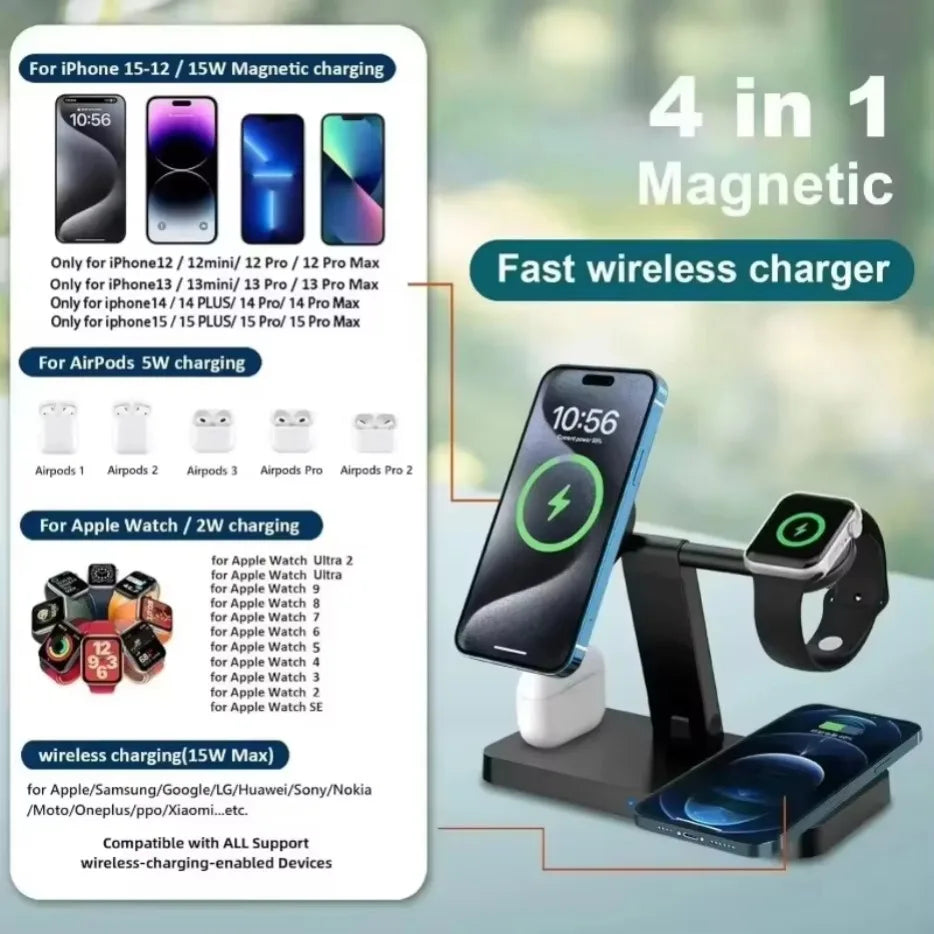 200W 4 In 1 Wireless Charger Stand Induction Super Fast Charging For Magsafe iPhone 16 15 14 13 Pro Max Apple Watch Airpods Pro
