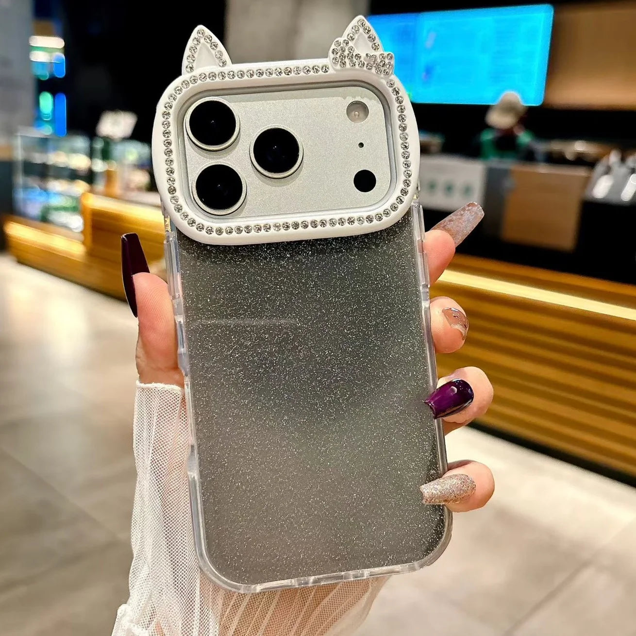 Cute Rabbit Ear Phone Case For iPhone 17 Pro Max Glitter Diamonds Cover For iPhone 15 Pro 16 Pro Max 14Pro 13 Protective Cases