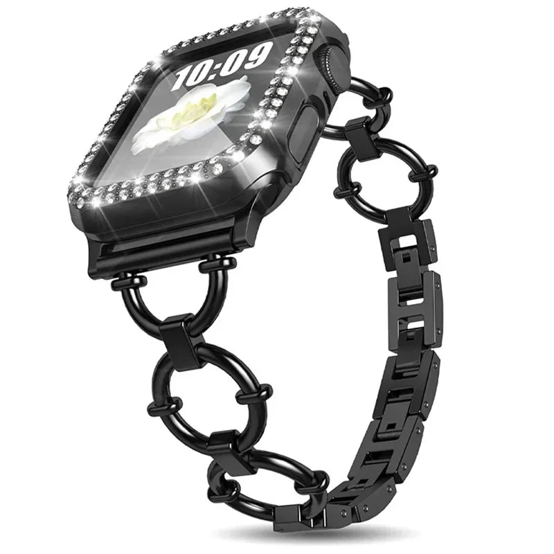 Metal Chain Strap for Apple Watch Series 9 8 7 6 SE 5 3 45/44/42/41mm Fashion Round Loop Bracelet IWatch Ultra 2 49mm 40mm 38mm