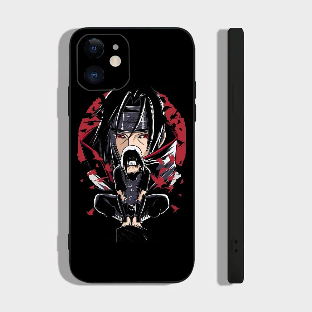 Classic Anime Narutos Uchiha Itachi Phone Case For IPhone 16 15 14 13 Pro Max 11 12 Mini X Xs XR Se 2022 Black Silicone Cover