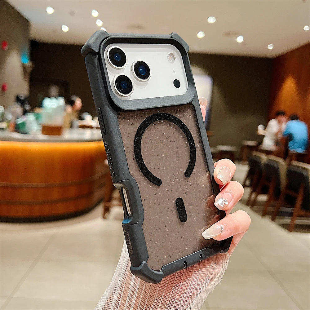 Shockproof Glitter Clear Magnetic Armor Case for iPhone 17 Air 16 15 14 Plus 13 11 12 Pro Max for Magsafe Transparent Back Cover