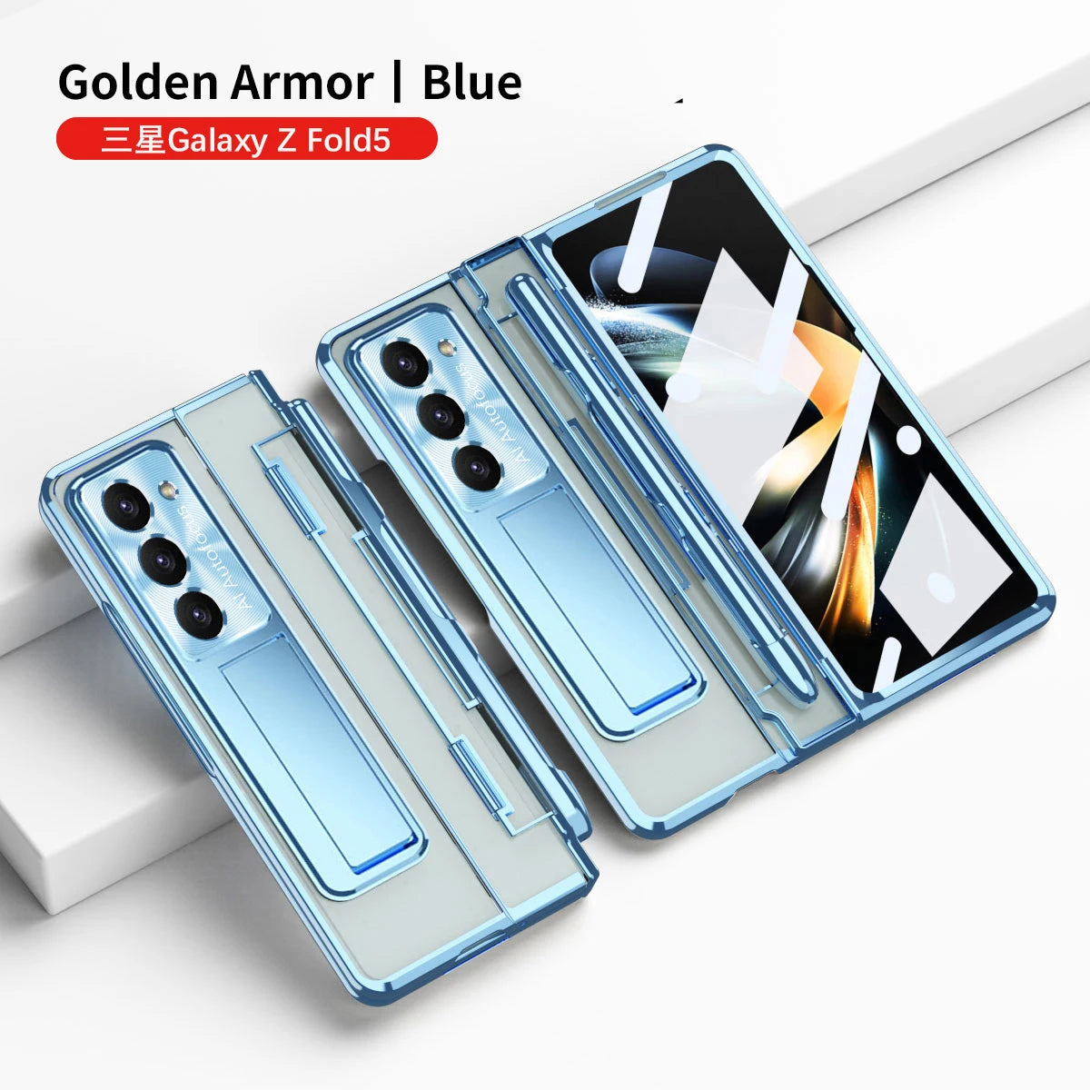 Plating Clear Hinge Magnetic Case For Samsung Galaxy Z Fold 4 5 with Pen Holder Full Screen Protector Phone Cover Fold 7 6 3 5G