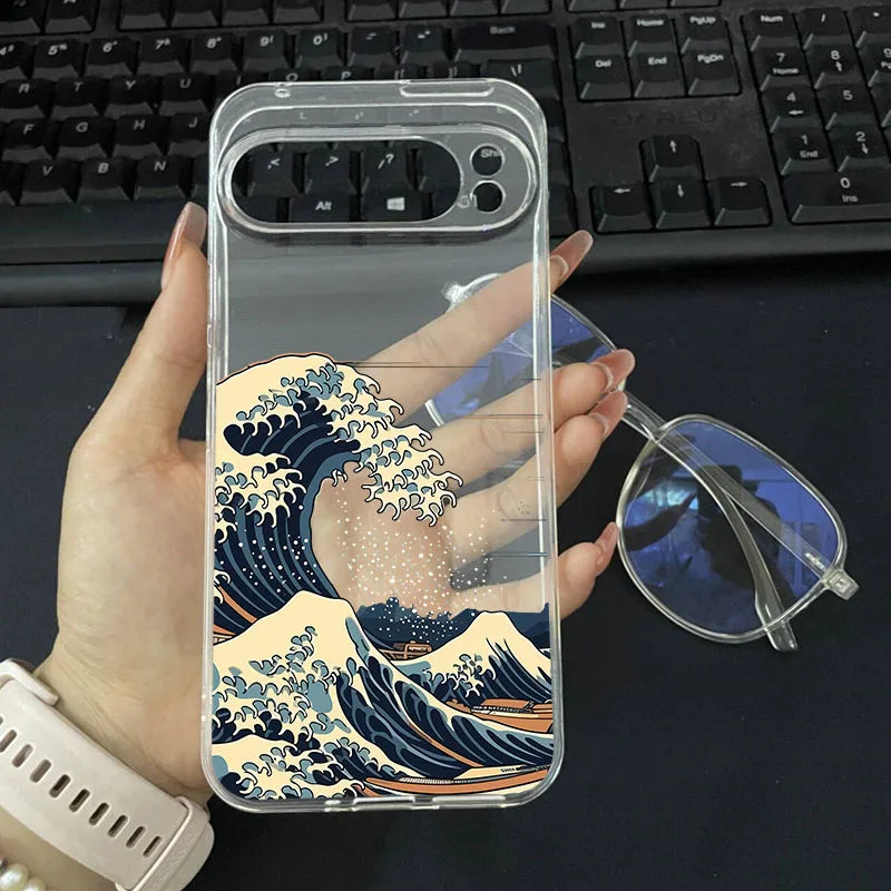 Japan The Great Wave Of Kanagawa Phone Case For Google Pixel 9 Pro XL 10 8A 8 7 Pro 8 7 6A 5G Anime Scenery Clear Soft Cover Bag