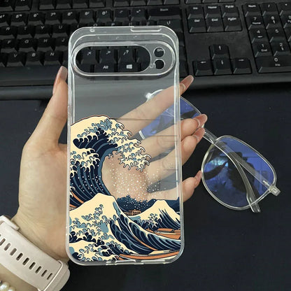 Japan The Great Wave Of Kanagawa Phone Case For Google Pixel 9 Pro XL 10 8A 8 7 Pro 8 7 6A 5G Anime Scenery Clear Soft Cover Bag