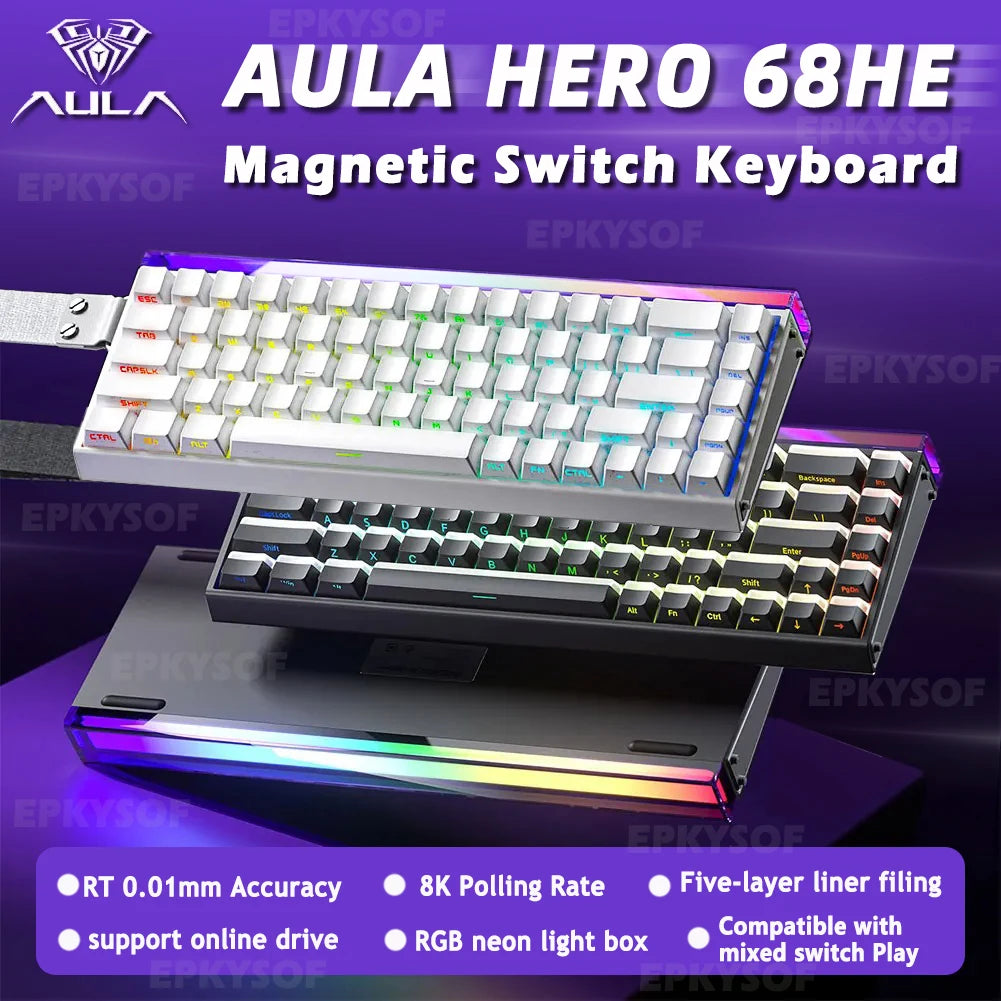 AULA HERO 68HE Magnetic Switch Keyboard RGB Gaming Mechanical Keyboard Rapid Trigger 8K Return Wired Esports Custom Keyboard