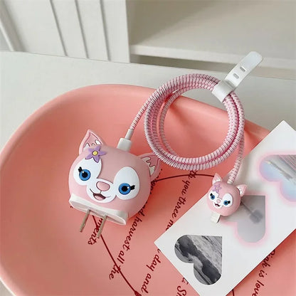 4Pcs/set Cable Protector for iPhone / iPad 18W/20W Charger Protection Cute Cartoon Protector Spring Cable Winder Accessories