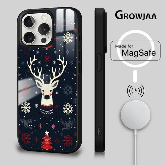 Christmas Reindeer phone case for iPhone 17 16 15 14 13 12 11 Pro Max Plus Mini Magsafe Magnetic Wireless Mirror Funda