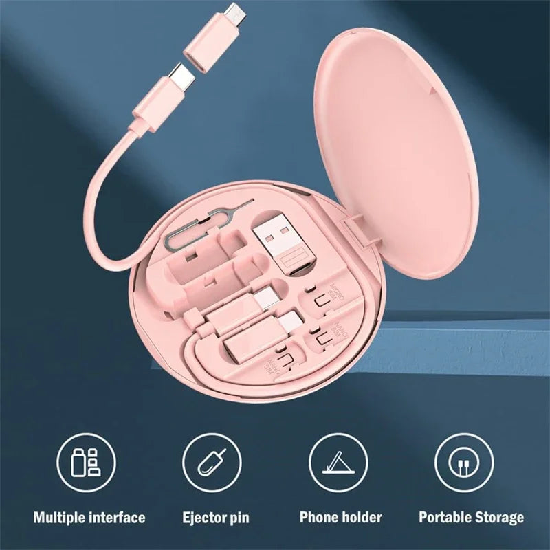 60W Multi Type-C To USB C To Micro USB To Lighting Fast Charging Phone Cable Kit for IPhone 14 13 15 Pro Data Cable Storage Box - covers4phones
