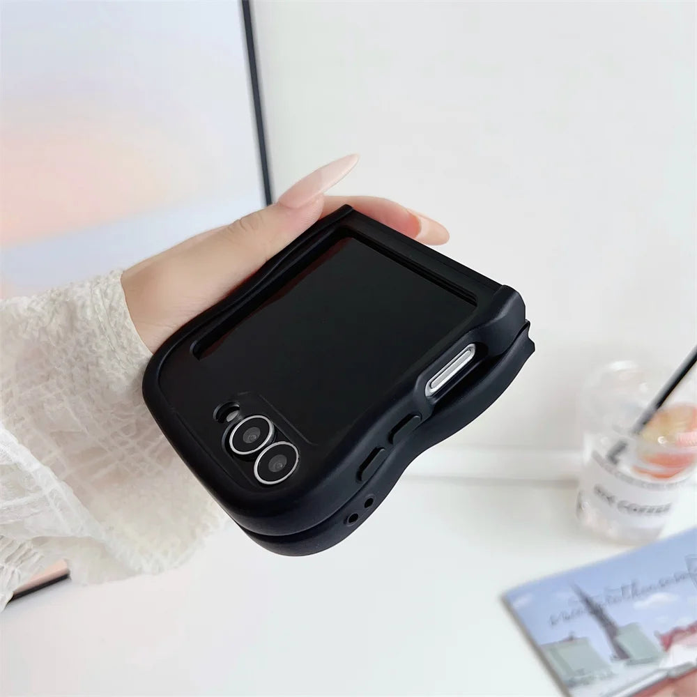 Matte Wave Magnetic Stand Phone Case For Samsung Z Flip 7 6 5 4 3 flip6 zflip6 flip5 Luxury Rotation Fold Bracket Frosted Cover