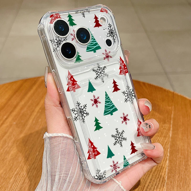 Cartoon Christmas Tree Phone Case For iPhone Air 16e 17 16 15 Pro Max 14 13 Pro Max 17 12 11 Card Slot Clear Soft Silicone Cover