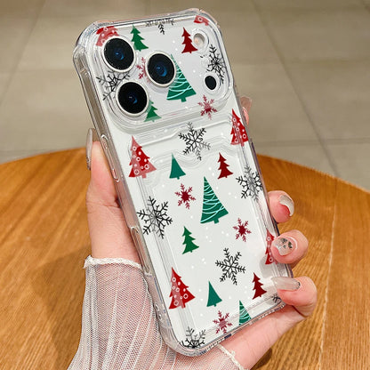 Cartoon Christmas Tree Phone Case For iPhone Air 16e 17 16 15 Pro Max 14 13 Pro Max 17 12 11 Card Slot Clear Soft Silicone Cover