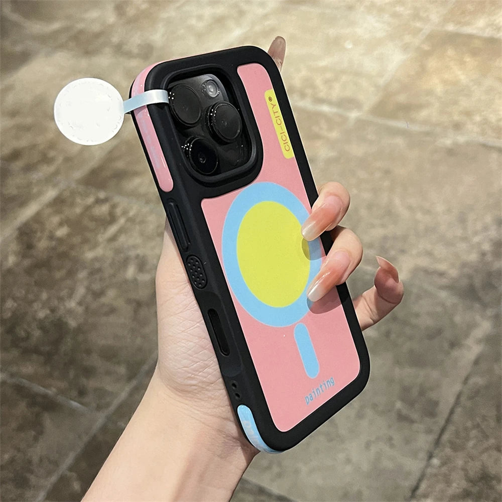 Dopamine Magnetic Clash Color Bumper Case for iPhone 16 15 14 Pro Max for Magsafe Candy Contrast Color Shockproof Cover Funda