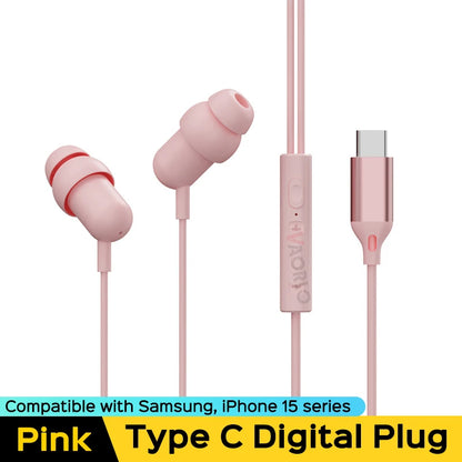 VAORLO 3.5MM AUX /Type C Digital Chip Wired Sleeping Earphones With Microphone Wire Control In Ear Headset For Samsung iPhone 15