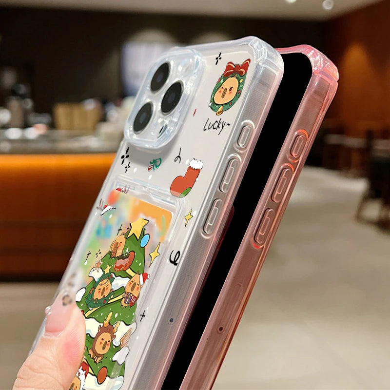 Cartoon Christmas Tree Phone Case For iPhone Air 16e 17 16 15 Pro Max 14 13 Pro Max 17 12 11 Card Slot Clear Soft Silicone Cover