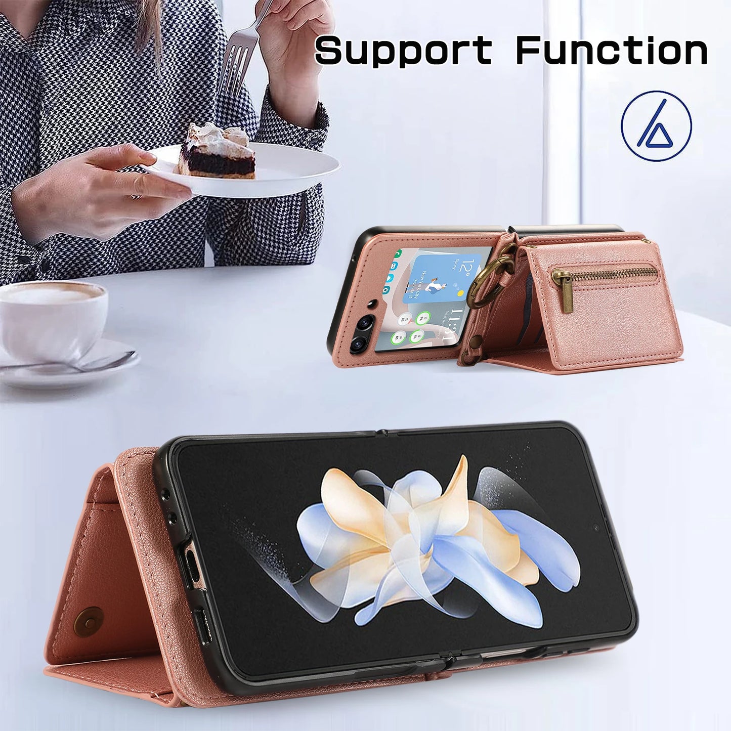 Crossbody Zipper Cards Solt Wallet Leather Case For Samsung Galaxy Z Flip 7 FE 6 5 4 Ring Holder Triple Fold Lanyard Stand Cover