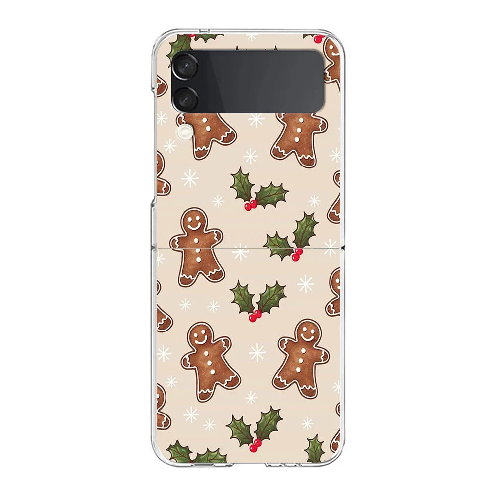 Merry Christmas Pattern Phone Case For Samsung Galaxy Z Flip 6 ZFlip 5 7 Hard Transparent Cover for Samsung ZFlip4 ZFlip3 Shell