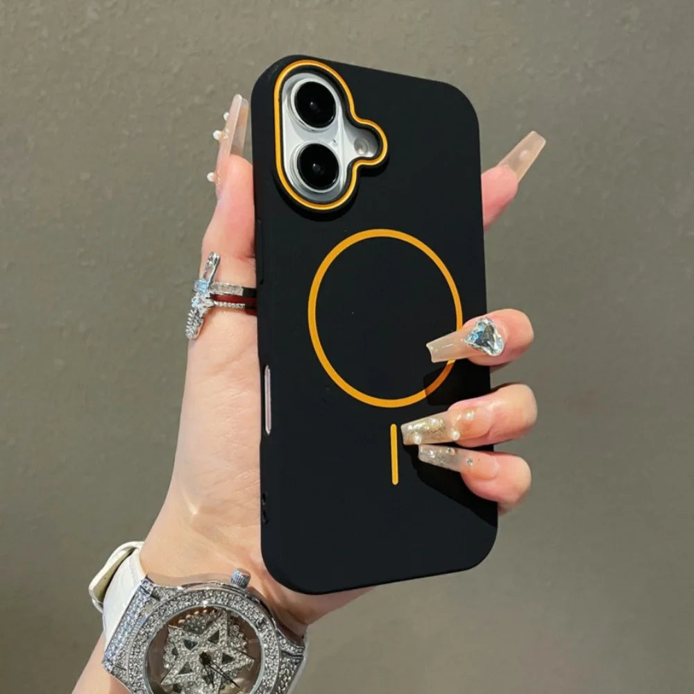 Ultrathin Simple Magsafe Case for iPhone 16 Pro Max 15Pro 14 Plus 13 12 11 Matte Hit Color Lens Wireless Charging Soft TPU Cover