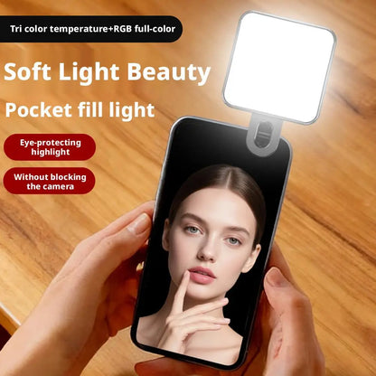 RGB Clip-On Selfie Ring Light with 3 Color Temperatures, Portable Makeup Lighting for Live Streaming, Photography, Video Calls