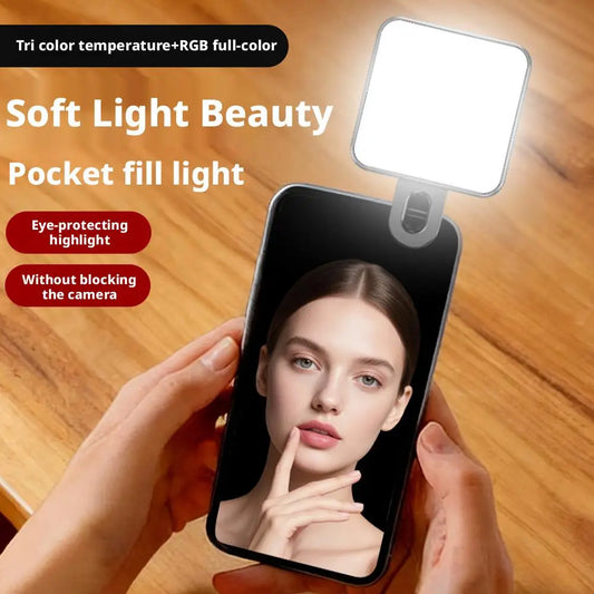 RGB Clip-On Selfie Ring Light with 3 Color Temperatures, Portable Makeup Lighting for Live Streaming, Photography, Video Calls