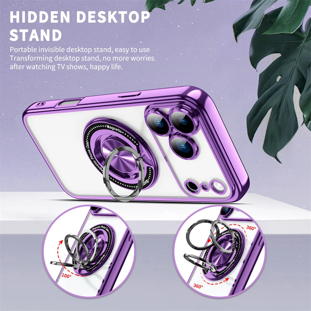 360° Spin Invisible Ring Stand Magnetic For Magsafe Phone Case For iPhone 17 Air 16e 16 15 14 Plus 13 12 11 Pro Max Back Cover