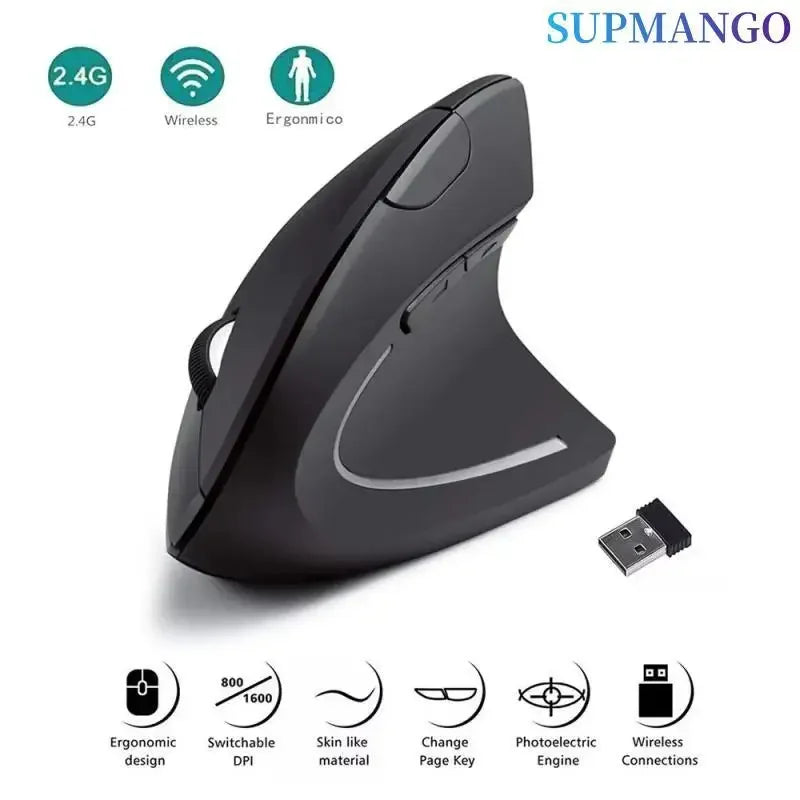 Vertical Mouse Ergonomic 2.4GHz Wireless Optical Mice 3 Adjustable DPI 800/1200/1600 6 Buttons for Laptop PC Computer Desktop - covers4phones