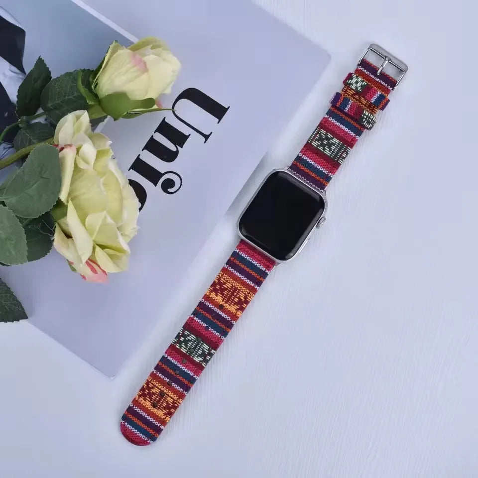 Christmas Exotic Style Fabric Straps For iWatch Band 8 7 SE 45mm 44mm 42mm Sports For Apple Watch 41mm 40mm 38mm Series 6 5 4 3