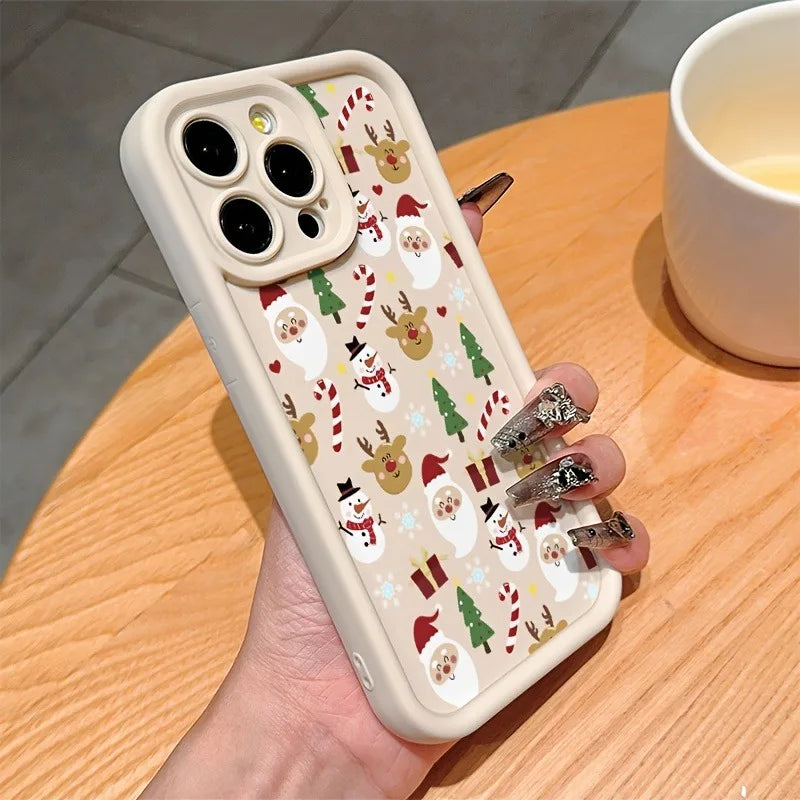 Santa Claus Reindeer And Snowman Phone Case For iPhone 17 16 Pro Max 15 14 13 12 11 XS XR 7 8 Plus 16E Shockproof Soft TPU Cover