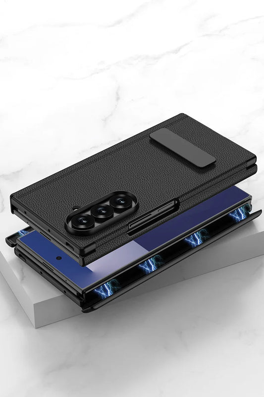 For Samsung Z Tri-Fold Phone Case TRIFOLD Dual Hinge Magnetic + Rotating Stand Z TRI-FOLD Leather Full Coverage Protection Cover