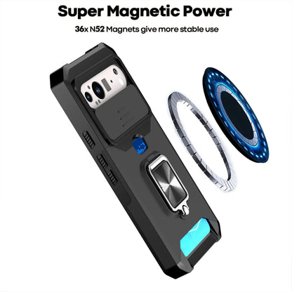 Slide Camera Protection Magnetic Phone Case For Google Pixel 9 8 8A Pro 7A 7 6 6A 5 5A Luxury Push Card Folding Ring Stand Cover