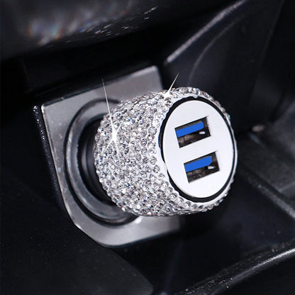 Car Bling USB Styling Diamond Car Accessories Interior Car Dual USB Charger Port Fast Adapter Car Accessories Interior for Woman