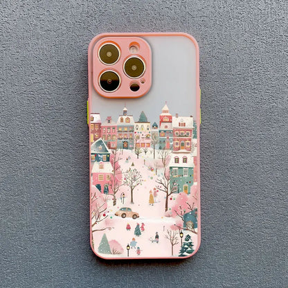 Ins Cartoon Christmas Style Phone Case For iPhone 17 16 Pro Max 15 14 13 12 11 Pro Max XR XS X 16 Plus Streetscape Phone Covers