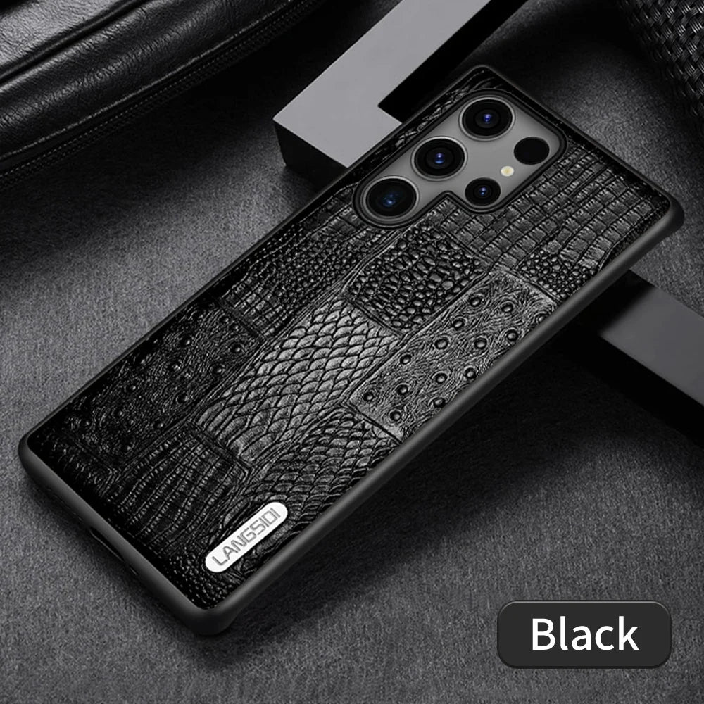 LANGSIDI Genuine Leather Retro Phone Case For Samsung Galaxy S 25 S25 S23 S24 Ultra S24 Plus S25Plus S25Ultra Luxury Back Cover