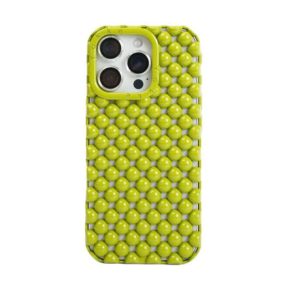 Fashion Green Pearl Round Bead Hollow Out Phone Case For iPhone 16 15 13 14 Pro Max Soft TPU Heat Dissipation Back Cover