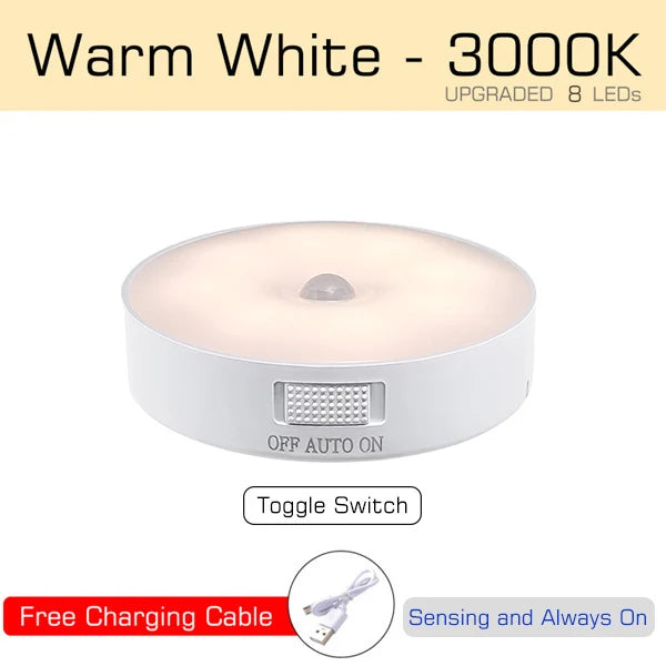 Motion Sensor Light USB Rechargeable Night Light LED Lamp for Kitchen Bedroom Stairs Hallway Cabinet Closet Wardrobe Nightlight