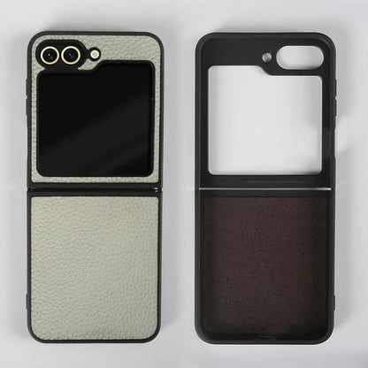 Luxury Genuine Leather Case For Samsung Galaxy Z Flip6 Cases for galaxy Z Flip 6 phone Cover Litchi Pattern Cowhide Coque Shell