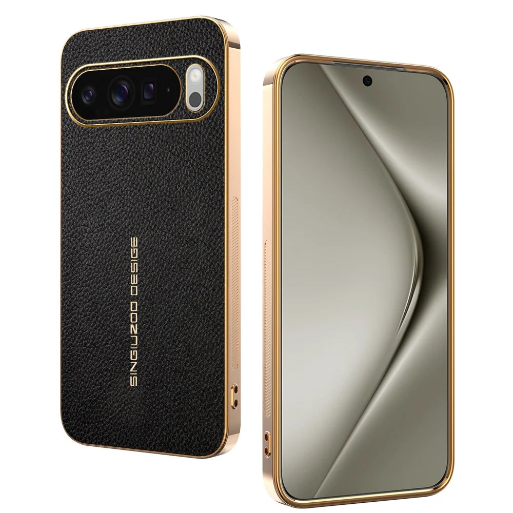 Classic Litchi Leather Magnetic Plating Frame Phone Case For Google Pixel 9 10 Pro XL 9A 6 7 8A Pro Non-slip Bumper Hard Cover